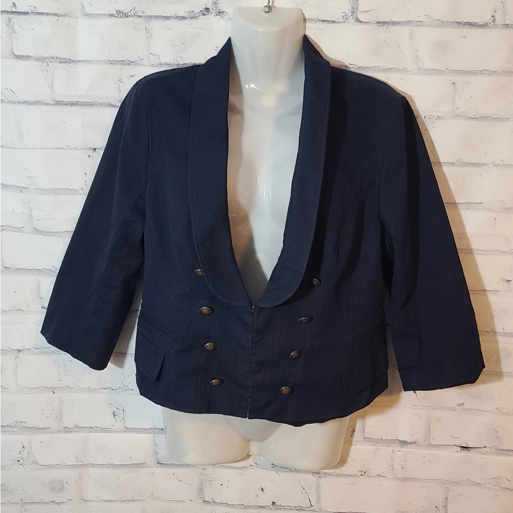 LOFT Navy Double-Breasted Cropped Blazer